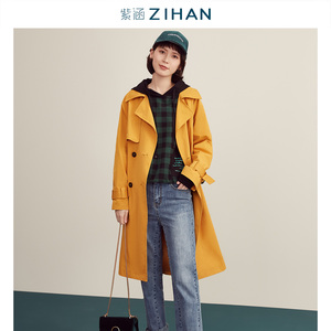 紫涵女装中长款风衣春装女学生森系长袖上衣小个子港风复古薄外套
