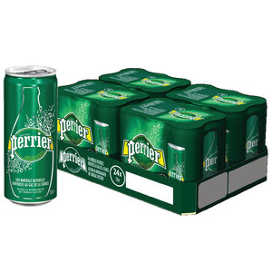 perrier巴黎水 原味330ml*24/箱易拉罐装 法国天然含气气泡矿泉水