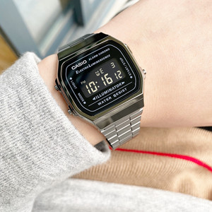 卡西欧反显casio防水潮流复古灰钢方块电子手表男女a168wgg-1a/1b