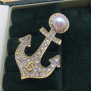 diy珍珠玉石胸针配件 镀金船锚大力水手锚胸花胸针空托半成品女韩
