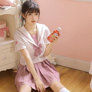 日系2023夏装短袖jk制服粉色百褶裙水手服套装学院风学生两件套装