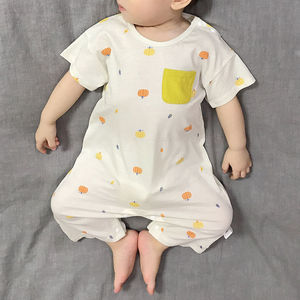 婴儿连体衣夏装男女童宝宝连体睡衣可爱空调服薄款儿童短袖九分裤
