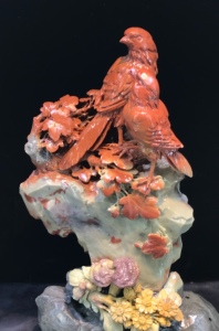 青田石雕花鸟摆件喜上加喜好事成双天然镂空摆件