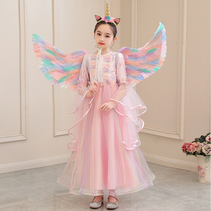 圣诞节儿童服装女童彩虹独角兽cos生日派对公主裙化妆舞会演出服