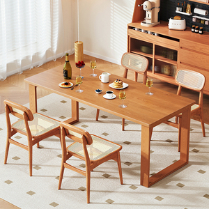 樱桃木莫比恩纯实木大板长方形餐饭桌椅组合日式实木电脑书桌家用