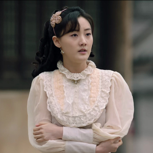 十二谭白阿九景如洋同款米白色拼接连衣裙时尚百搭气质女私人定制