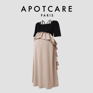 法国 APOTCARE 孕妇装夏装法式通勤拼接雪纺茶歇裙蛋糕连衣裙