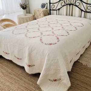 床盖 绣花床单 欧式填充拼布补花感四季通用o