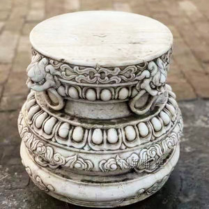 石雕须弥座汉白玉仿古盆景底座别墅庭院家用花架底座狮子头方座