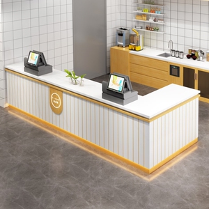 现代奶茶店吧台收银台咖啡店前台操作台拐角柜台简约时尚创意水吧