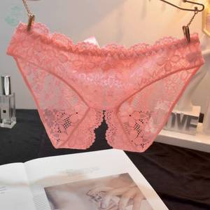 中间开口女内裤透气夏季网纱结婚钉子性感镂空蕾丝时尚有洞三角裤