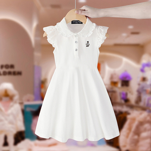 女童连衣裙夏装2024新款儿童洋气女孩纯棉公主裙白色飞袖薄款裙子