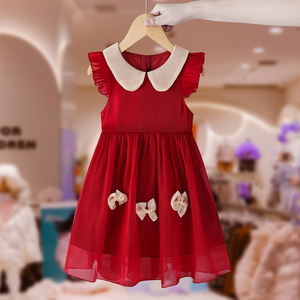女童连衣裙夏款2024新款儿童装小女孩红色公主裙洋气薄款背心裙潮