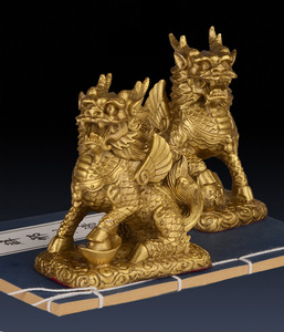 铜 家用大小麒麟家居饰品坐纯铜八卦摆件麒麟一对 号卧室