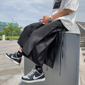 山本风假两件短裤男生可以穿的苏格兰裙子剑道裙裤工装黑武士裤子