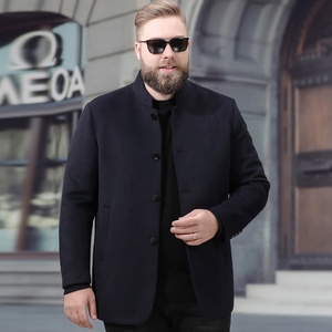 中山装胖子男士秋冬立领小西服加厚加肥加大码双面羊毛呢子单西装