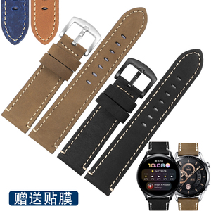 真皮手表带代用华为watch gt 2 3 pro时尚款42 26mm磨砂牛皮表带