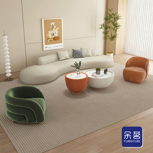 奶油风绒布沙发小户型客厅白色简约现代弧形科技绒布2024网红沙发