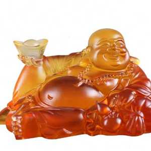 古法琉璃水晶工艺品摆件笑佛像大肚弥勒佛汽车摆件高档车载保平z.