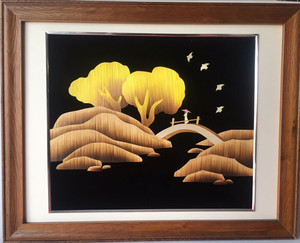 麦秆画山水田园小景家居酒店饰品成品传统手工艺制作