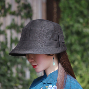 柔 真丝龟纹香云纱纯色帽子大檐百搭旗袍连衣裙出游中式防晒四季