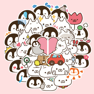 40张企鹅和猫的日子手账贴纸装饰小图案卡通可爱猫咪小猫手帐素材猫