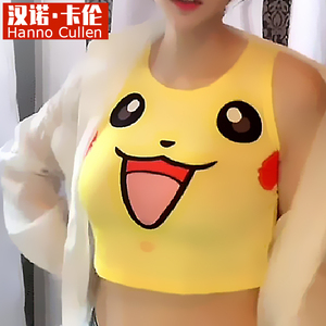 皮卡丘t恤3d立体女生紧身显胸大女主播上镜直播衣卡通背心杰尼龟