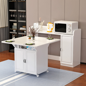 折叠餐桌加餐边柜小户型简易可移动吃饭桌子厨房餐厅碗柜微波炉柜