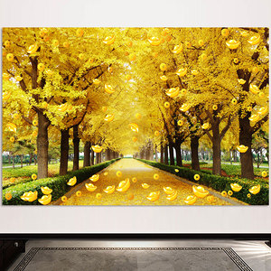财源滚滚风水画黄金满地金钱树挂画发财树招财聚财意境森林自粘画