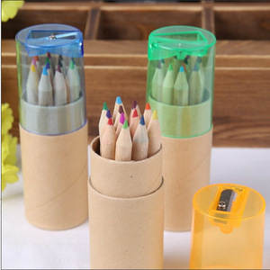 12色牛皮纸筒彩色铅笔带削笔工具绘画笔涂色笔原木色彩铅儿童礼品