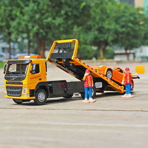 成真沃尔沃交通拯救拖车合金汽车模型平板救援运输儿童玩具88475