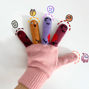 手工缝制创意针织毛线diy手套搞怪表情可爱女生五指爱软妹冬分指