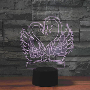 一对情侣爱情爱心天鹅3D小夜灯七彩充电可定制logo起夜喂奶台灯