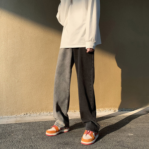 美式vibe风裤子高街潮ins阴阳双色拼接牛仔裤女oldschool裤鸳鸯裤