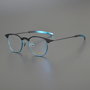 日式复古风手工制作时尚超轻半框纯钛眼镜架可配近视防蓝光防辐射