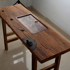 老榆木旧门板茶桌实木老木板茶台百年风化木原木大板餐桌面家用o