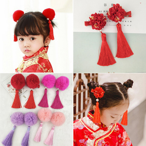 汉服古风流苏发夹宝宝中国风发饰儿童女童新年红灯笼头花夹子发卡