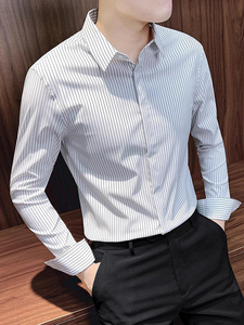 GXG条纹衬衫男士长袖商务2024新款男装衣服春秋款寸衫高级感衬衣