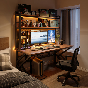 洞洞板电脑桌置物架小户型书桌书架一体桌子卧室家用台式电竞桌椅