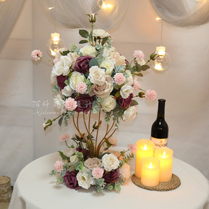 婚礼仿真主桌花艺摆台商场店铺陈列摆件婚礼橱窗门店开业活动装饰