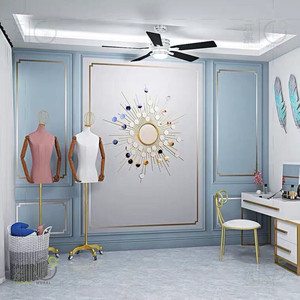 淘宝网红直播间装饰背景墙壁纸服装女装店美容院5d立体石膏线蓝色墙纸