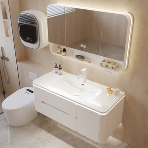 现代简约橡木浴室柜佛山陶瓷一体盆卫生间洗手台洗漱洗脸盆柜组合