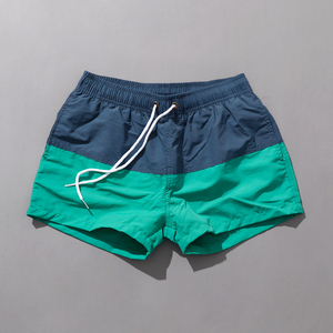 运动短裤男拼色蓝绿时尚二分裤健身房跑步户外游泳宽松休闲沙滩裤