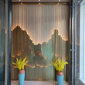 不锈钢假山屏风轻奢现代背景墙室外庭院玄关镂空花格新中式定制