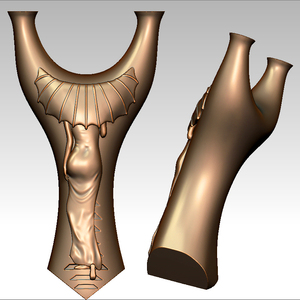 木雕3d模型打印扫描图stl/obj四轴圆雕图手把件美女旗袍背影弹弓