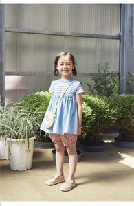 出口日本品牌外贸原尾单女儿童装 纯棉薄款吊背带连衣裙子 套夏装