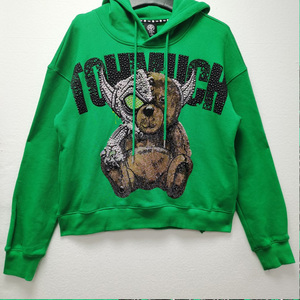 【直播间专享】tch潮牌小熊烫钻字母绿色卫衣t66b12e6108