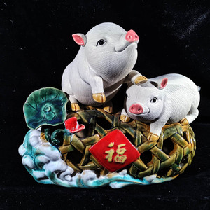 石湾公仔陶瓷动物生肖猪笼入水招财风水摆件家居客厅饰品礼品摆设