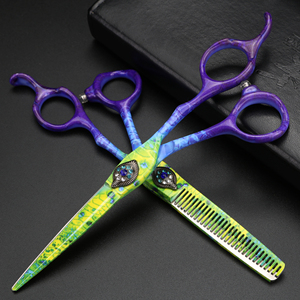 玄锋不掉色孔雀迷彩美发剪刀 6寸优质理发剪 发型师平剪无痕牙剪