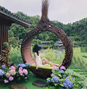 巴厘岛网红鸟巢户外秋千藤编景观网红打卡拍摄道具创意景观吊篮